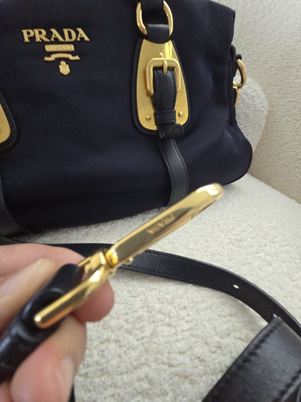 Prada Blue Tessuto Nylon & Soft Calfskin Leather Top Handle Bag - Picture 13 of 17